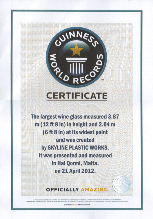 The certificate from the Guiness World Record