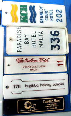 A number of our engraved hotel keychains showing the vast range of possibilities
